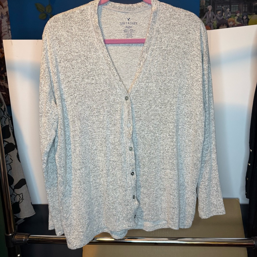 American Eagle Outfitters size small Soft & Sexy Plush Gray Button Down Cardigan